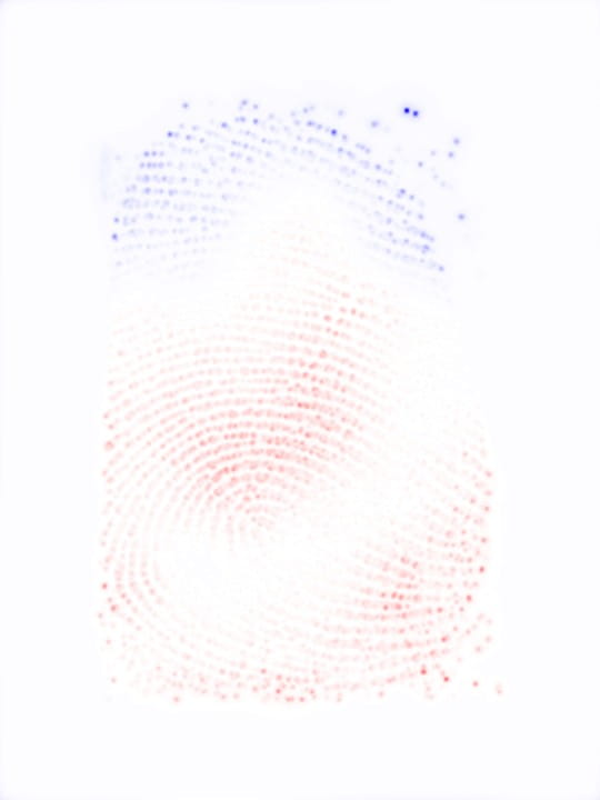 A red, white, and blue fingerprint image.